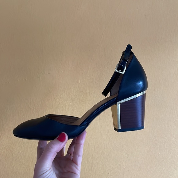 Calvin Klein black leather ankle strap block heels - Picture 4 of 12